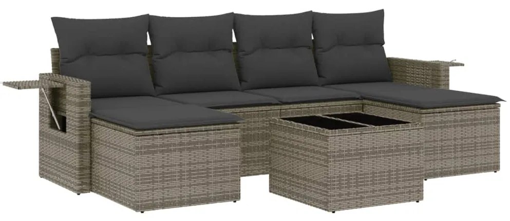 Set divani da giardino 7 pz con cuscini grigio in polyrattan