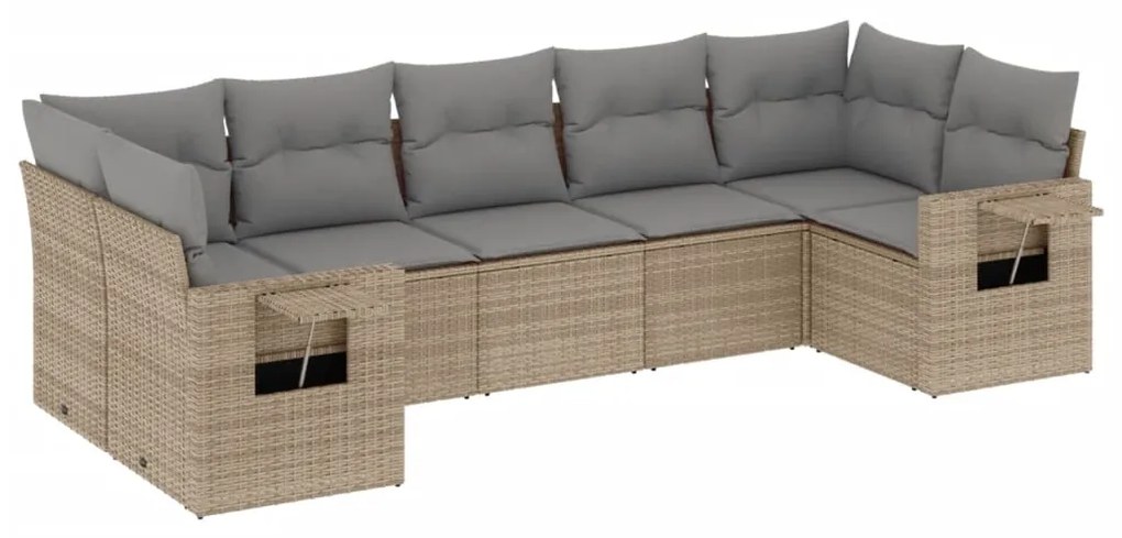 Set Divani da Giardino 7 pz con Cuscini Beige in Polyrattan