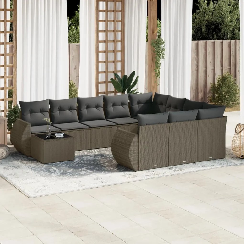 Set divani da giardino 11 pz con cuscini in polyrattan grigio