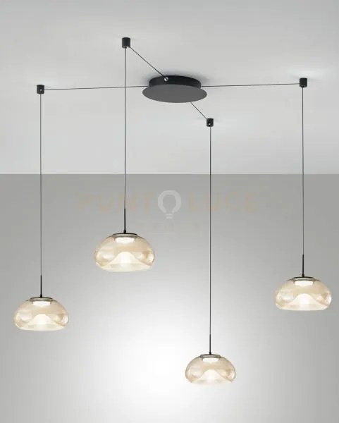 Brena sospensione in vetro cognac 4 luci a led cct 2700k - 3000k - ...