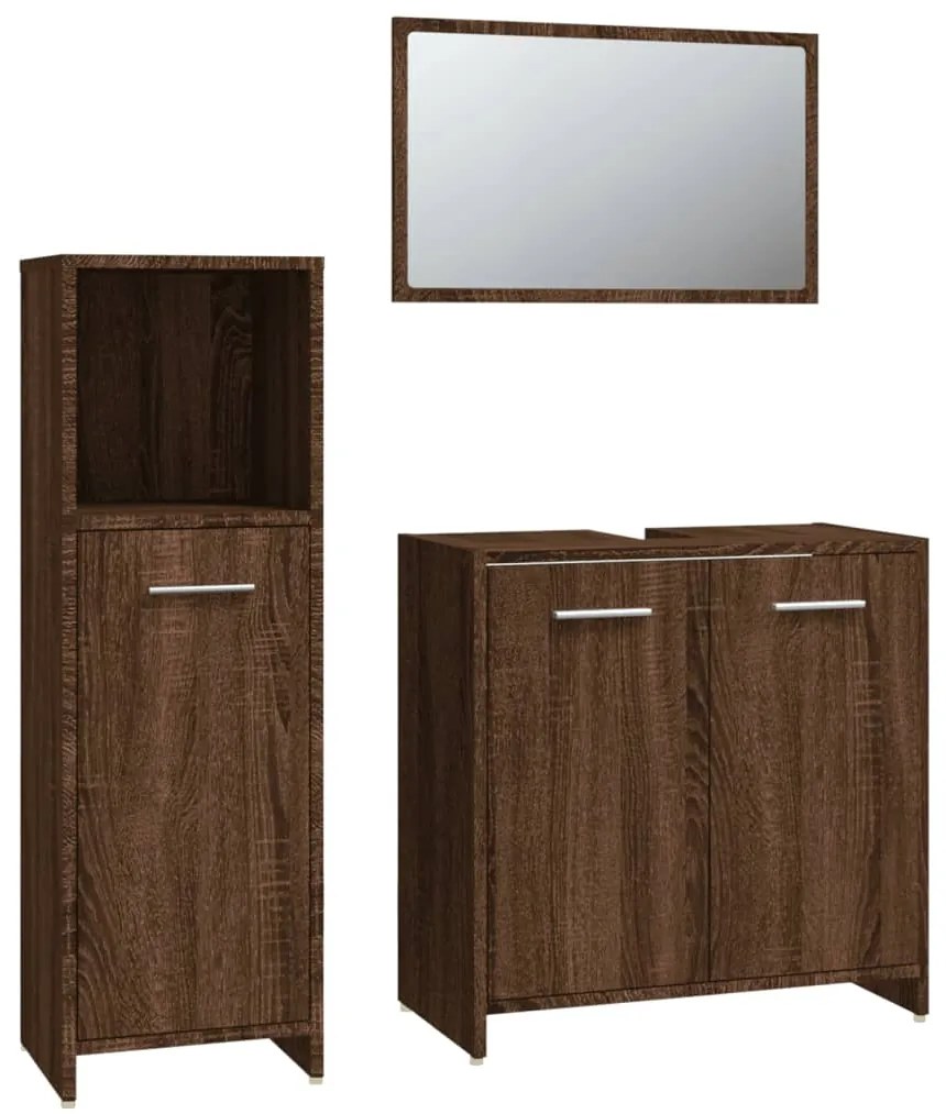 Set mobili da bagno 3 pz rovere marrone in legno multistrato