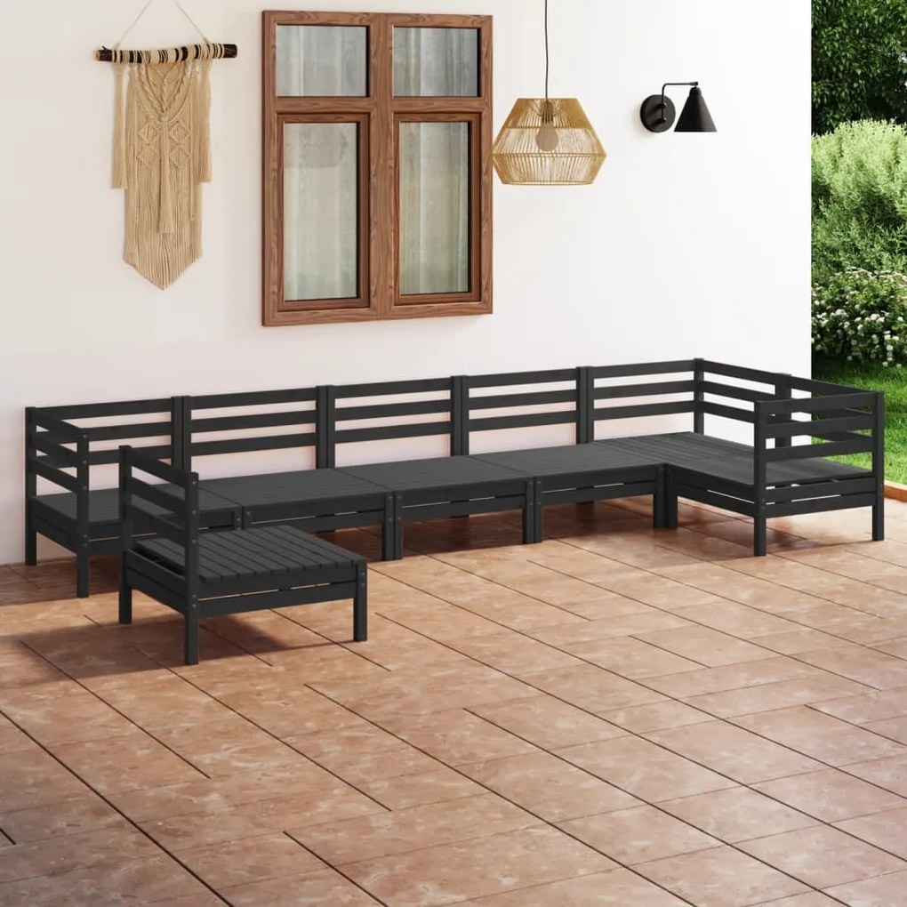 Set salotto da giardino 7 pz in legno massello di pino nero