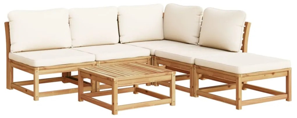 Set salotto da giardino 6 pz con cuscini in massello di acacia