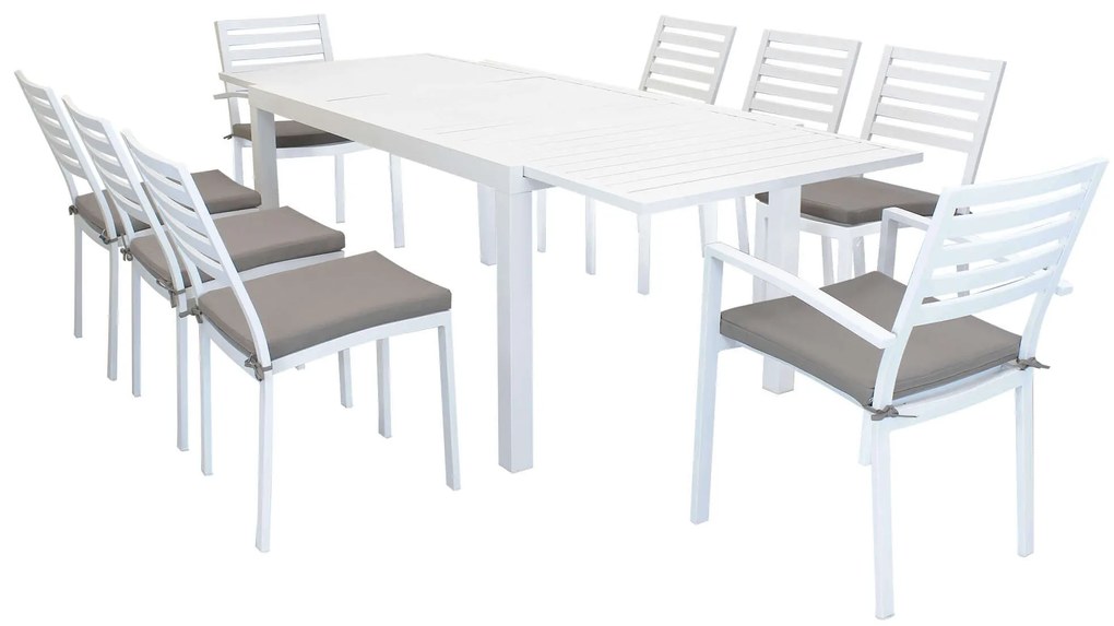 DEXTER - set tavolo in alluminio cm 160/240 x 90 x 75 h con 6 sedie e 2 poltrone Dexter