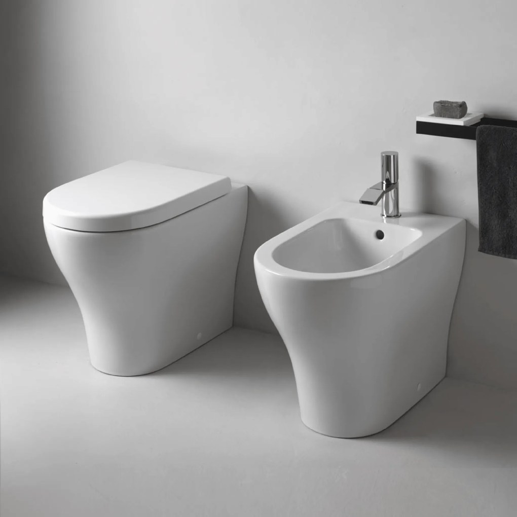 Coppia Di Sanitari a Terra Senza Brida Ceramica Cielo "Enjoy 53" Bianco Lucido