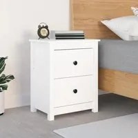 Comodino Bianco 50x35x61,5 cm in Legno Massello di Pino 813681