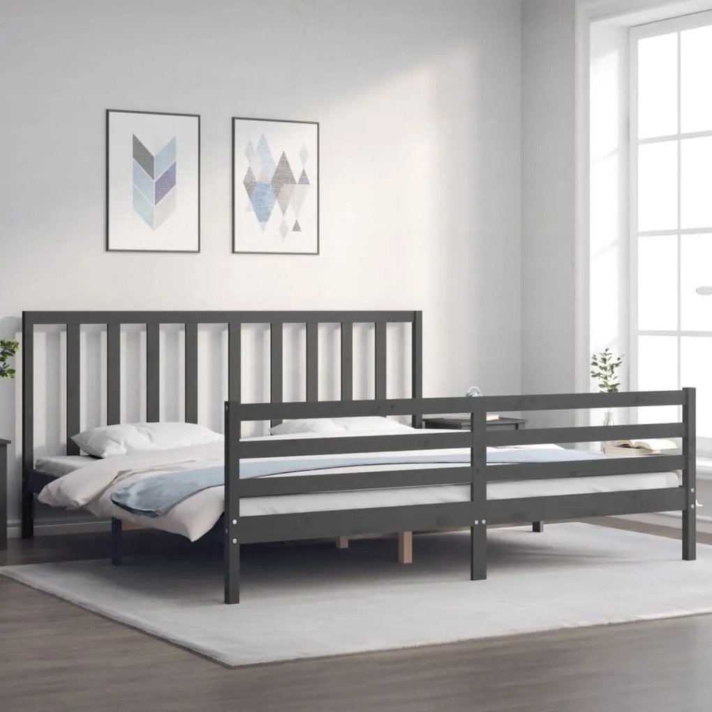 Giroletto Con Testiera Grigio 200x200 Cm İn Legno Massello /