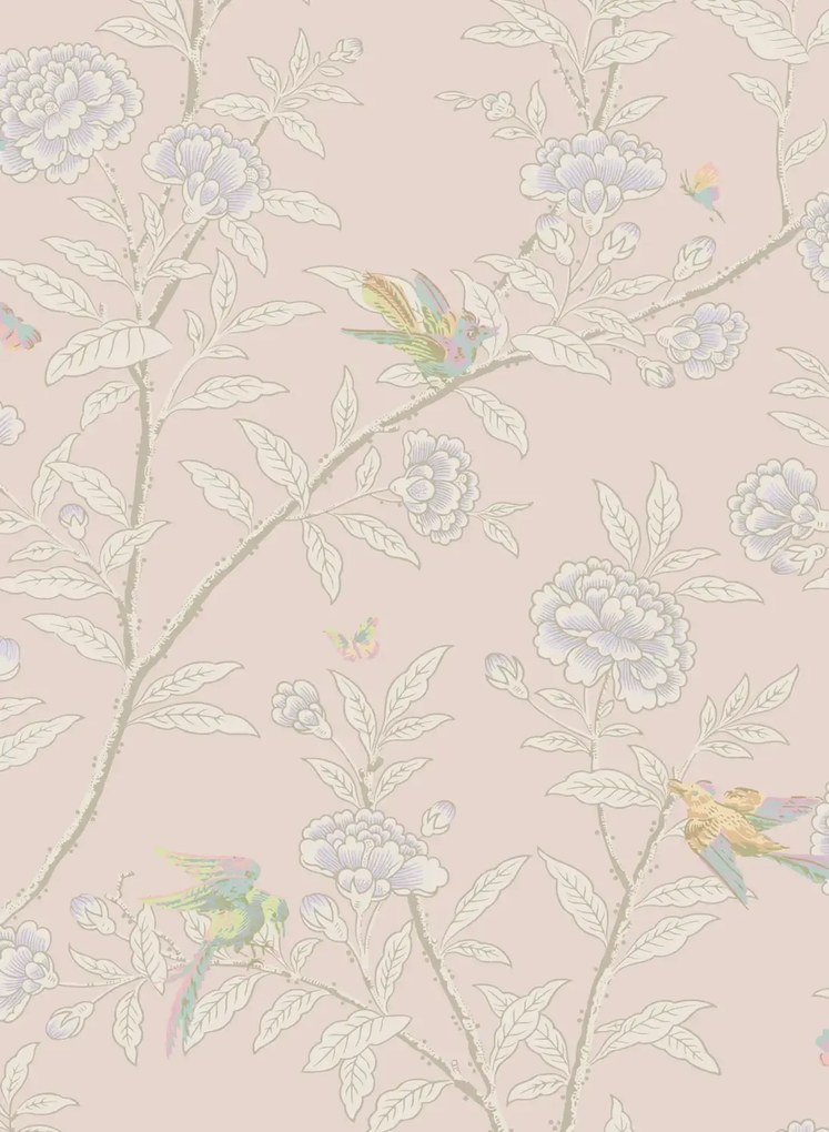 Cole & Son Carta da parati Roseberry with Birds - Shell Pink