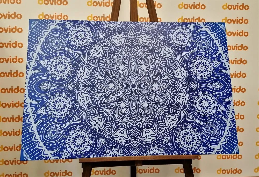 Quadro su tela – Mandala ornamentale con pizzo in blu