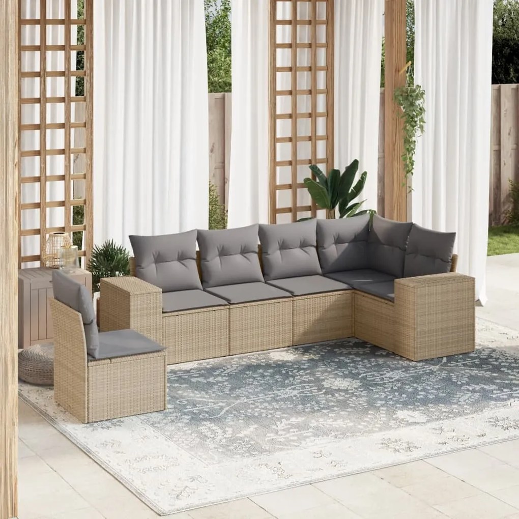 Set divano da giardino 6 pz con cuscini beige in polyrattan