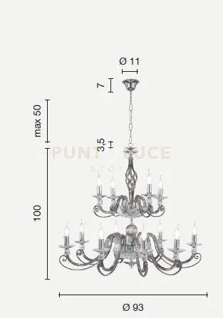 Lampadario 1306 (8+4) 2 piani trasparente e oro attacco e14 d.93cm