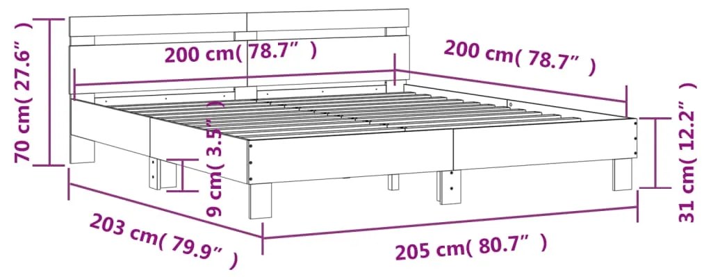 Giroletto con Testiera Bianco 200x200 cm in Legno Multistrato