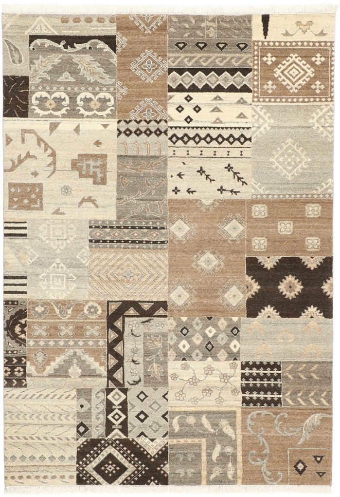 Patchwork Tappeto orientale 140 x 200 (Indian) Annodato A Mano