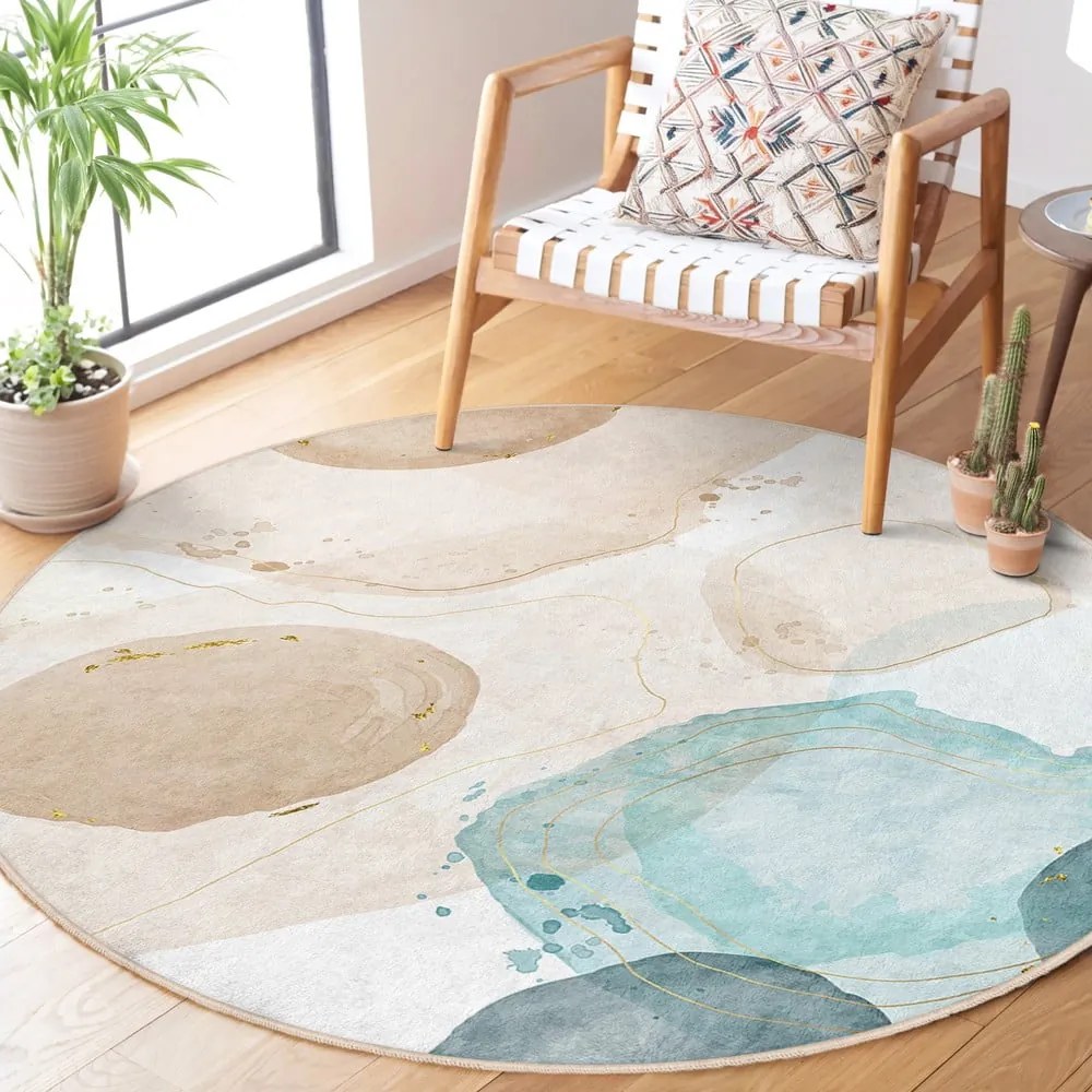 Tappeto rotondo blu/beige lavabile ø 150 cm Puddle – Mila Home