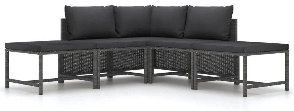 Set Divani da Giardino 5 pz con Cuscini in Polyrattan Grigio