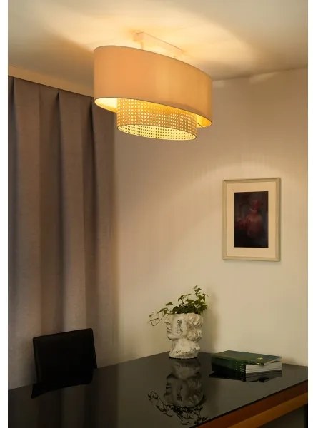 Duolla - Lampadario a plafone DOUBLE OVAL RATTAN 2xE27/15W/230V color crema/rattan