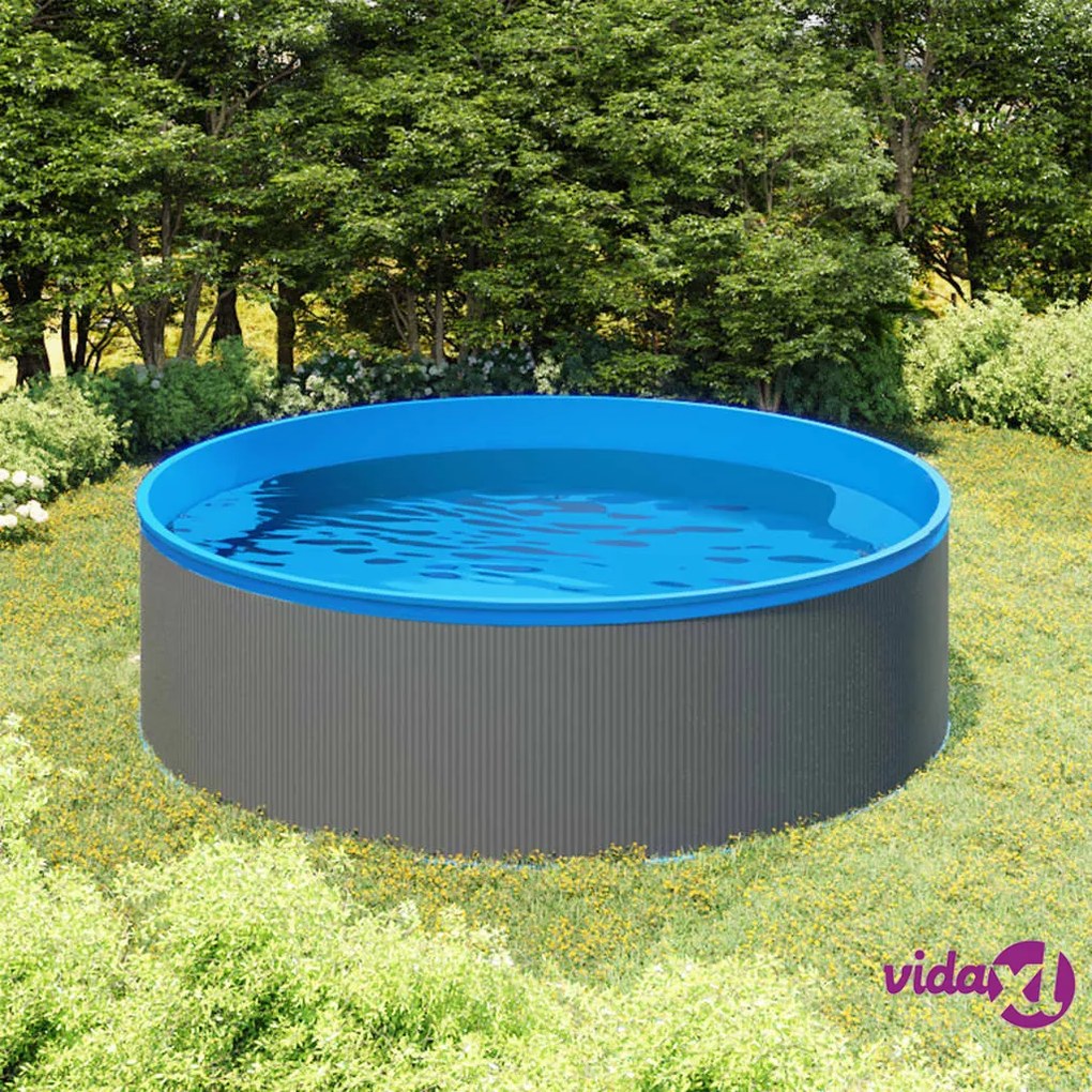 vidaXL Piscina con Scaletta a 4 Gradini 350x90 cm Grigia