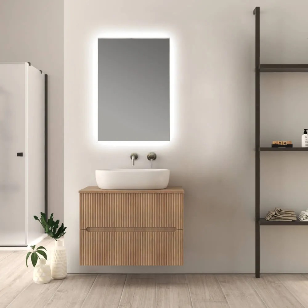 Mobile da bagno per lavabo da appoggio cannettato 80 cm rovere tabacco Palermo