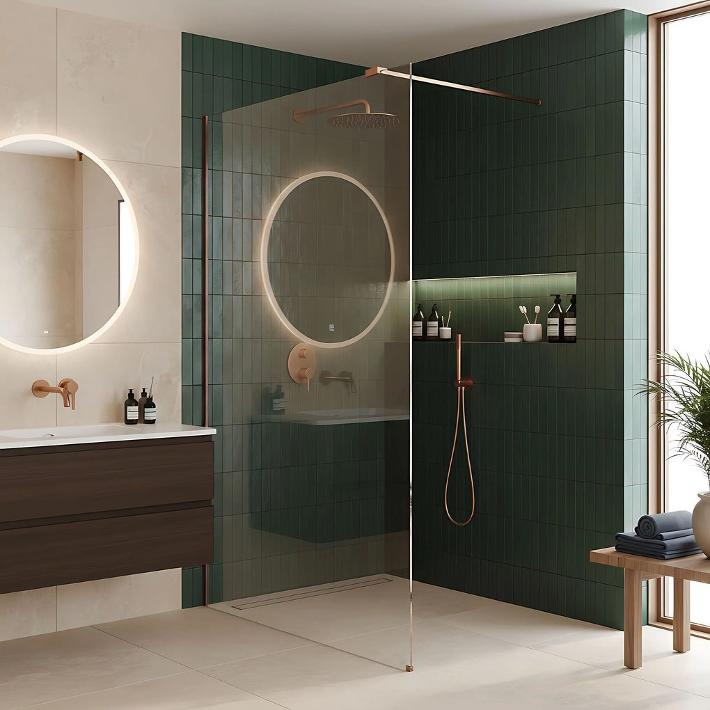 Parete doccia Rea Flexi Transparent / Brush Copper 140