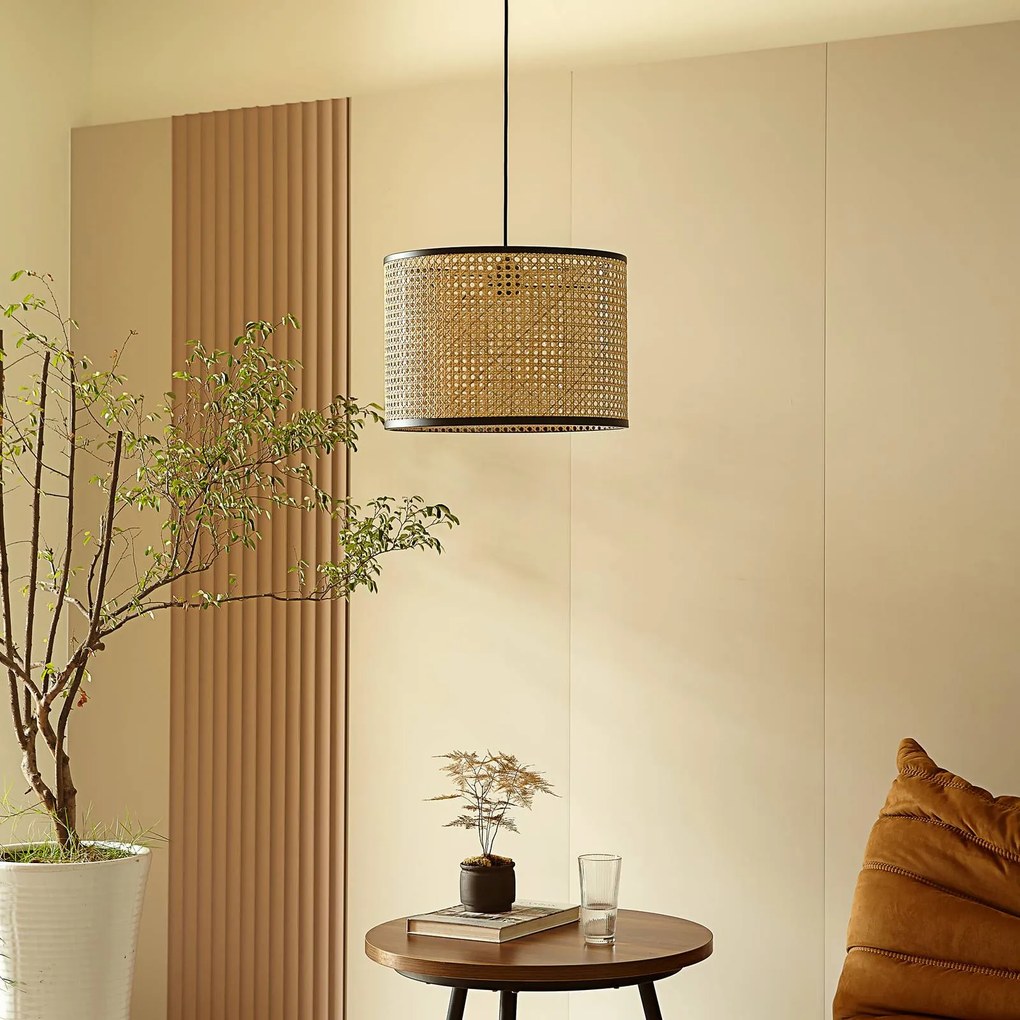 Lindby lampada a sospensione Yaelle, Ø 40 cm, rattan, nero, E27