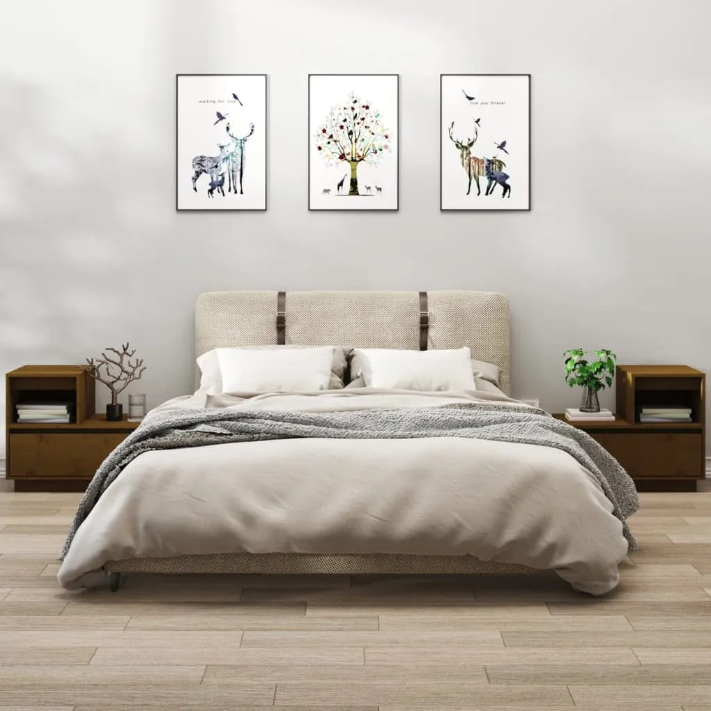 Comodini 2 Pz Marrone Ambrato 60x34x51 Cm İn Legno Di Pino /