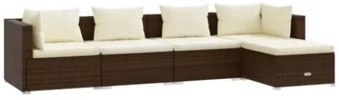 Set Divani da Giardino 5 pz con Cuscini in Polyrattan Marrone