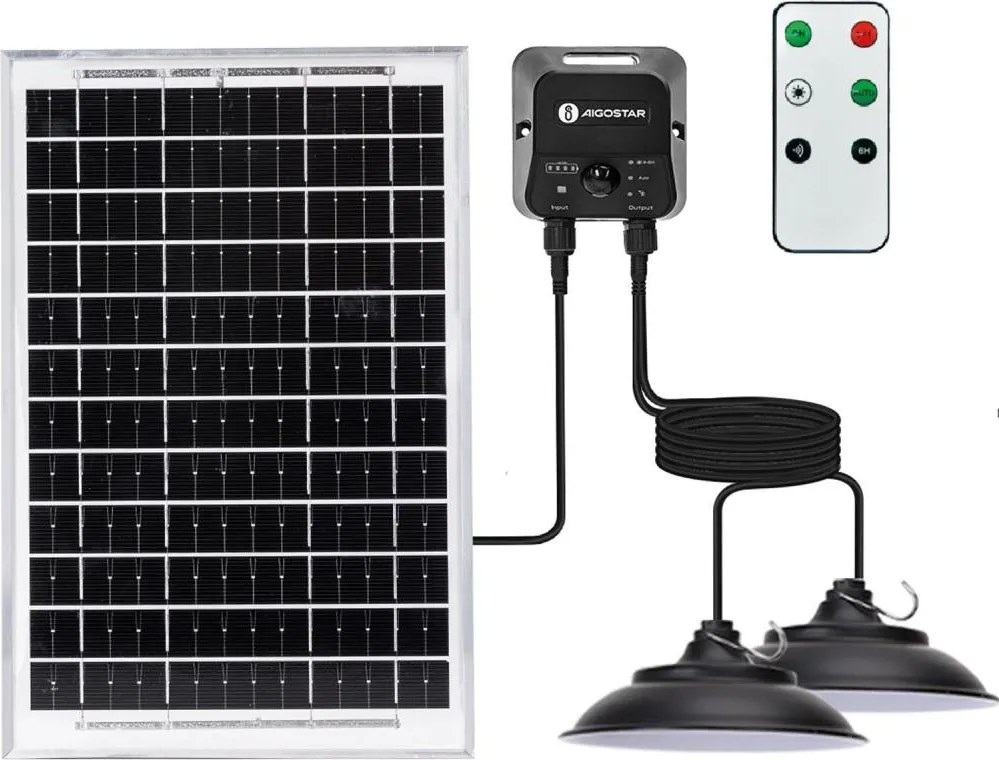Aigostar - Lampadario solare a LED con sensore 2xLED/35W/12V 6000mAh 6500K Ø15cm+telecomando