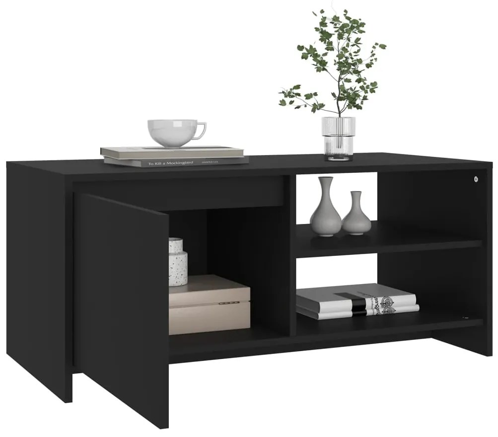 Tavolino da salotto nero 102x50x45 cm legno multistrato