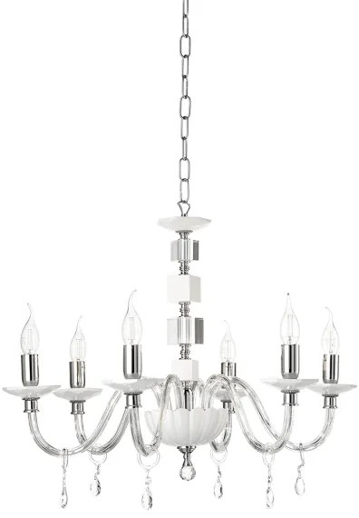 Lampadario sospeso LIVIA in vetro e cristallo D70 cm Bianco 6 luci