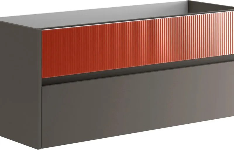 Mobile da bagno sospeso sotto lavabo Niwa 2 cassetti ideale per doppia vasca  L119.5 x H50 x P45.5cm rosso opaco cannettato