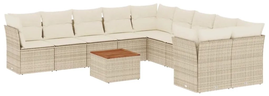 Set divani da giardino 11 pz con cuscini beige in polyrattan