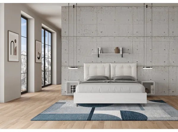 Letto matrimoniale contenitore 160x190 bianco frassino cuscini similpelle bianco Egos Annalisa