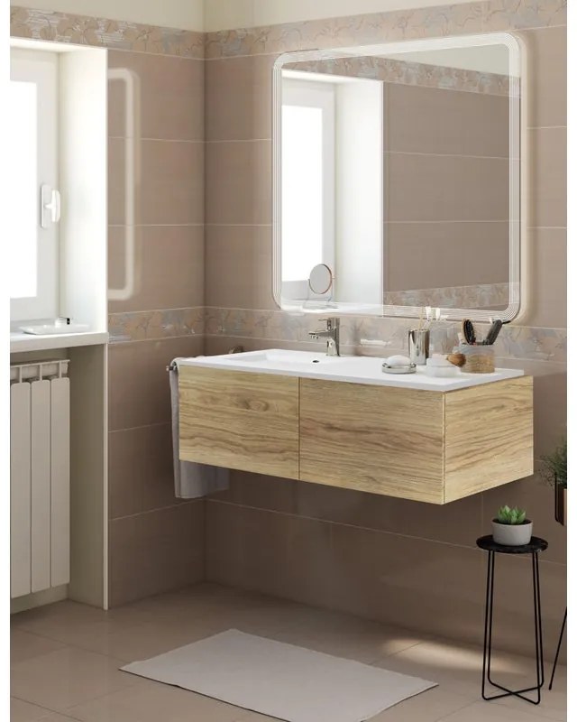 Mobile sottolavabo e lavabo Neo rovere miele L 120 x H 32 x P 48 cm 1 vasca 2 cassetti