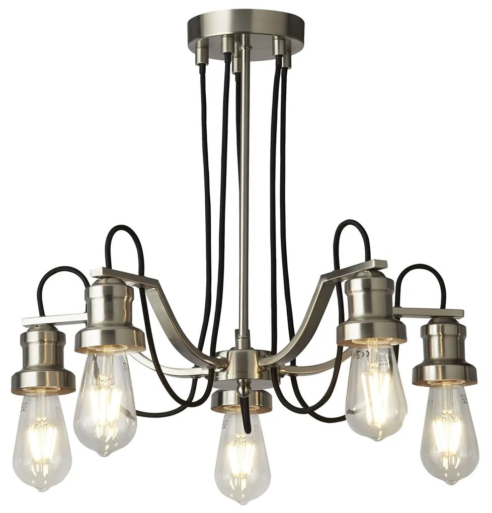 Lampadario Contemporaneo Olivia Acciaio Argento 5 Luci E27