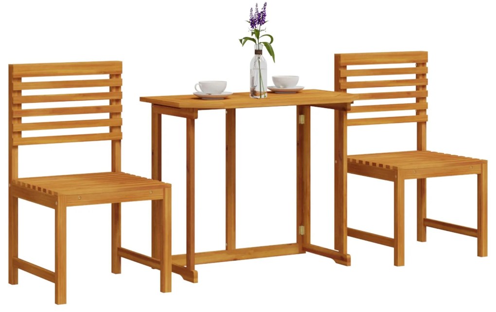 Set bistro da giardino 3 pezzi in legno massello di acacia di