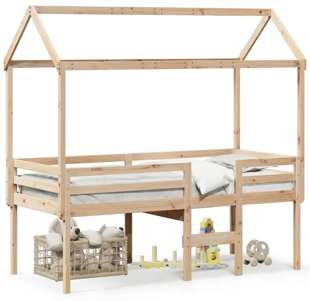 Letto A Soppalco Con Tetto 80x200 Cm İn Legno Di Pino /