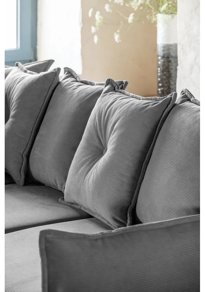 Divano letto angolare in velluto a coste grigio (angolo sinistro/"U") Lazy Lukka - Miuform