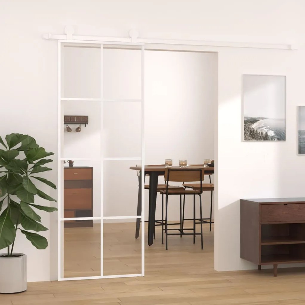 Porta Scorrevole İn Vetro Esg E Alluminio 76x205 Cm Bianca /