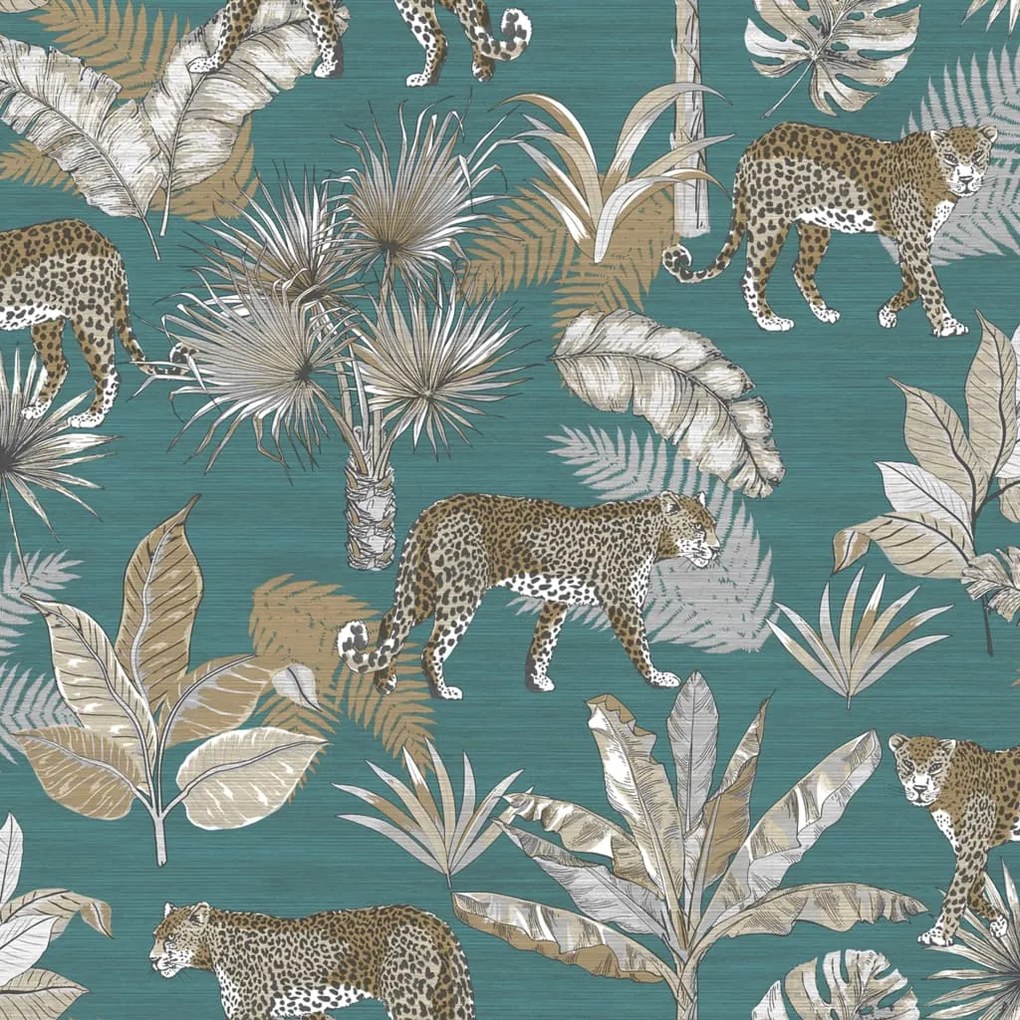 DUTCH WALLCOVERINGS Carta da Parati Leopardo Blu e Beige