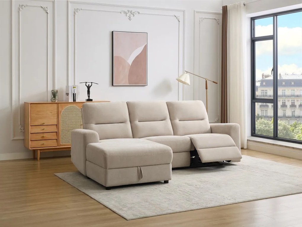 Divano angolo a sinistra relax elettrico con poggiatesta in Tessuto Beige - BURIOCA
