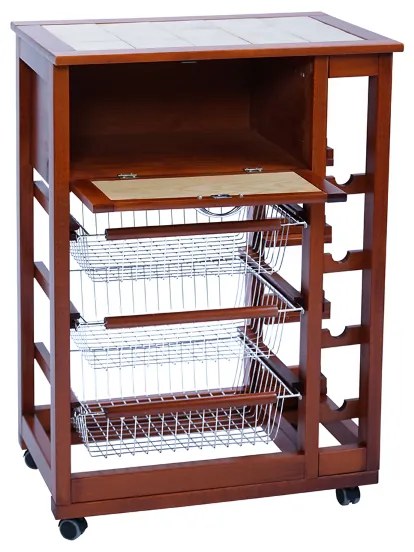 Carrello portafrutta con portapane e portabottiglie Ciliegio