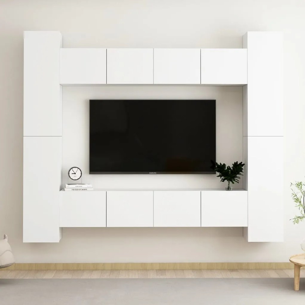 Set Mobili Porta Tv 8 Pz Bianco İn Legno Multistrato /