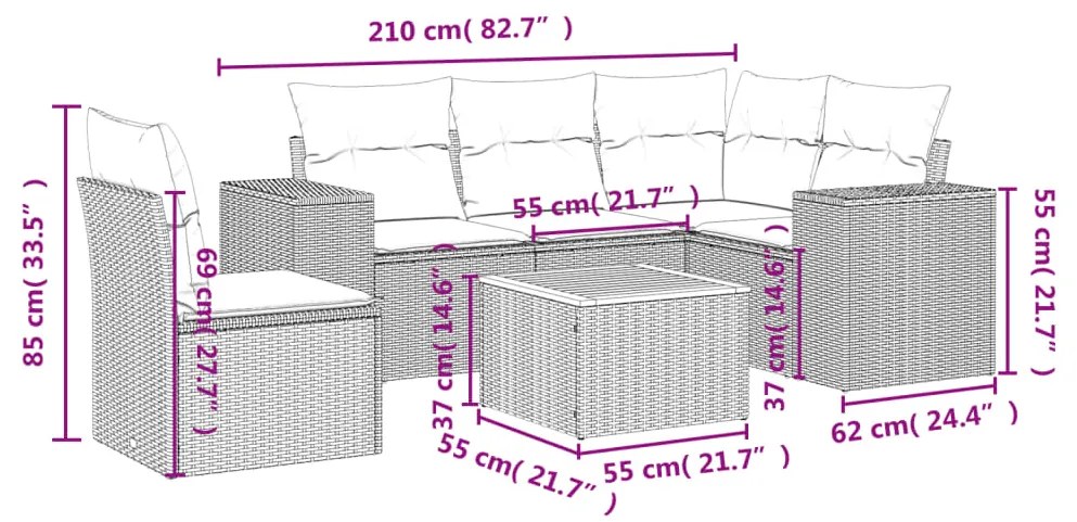 Set divano da giardino 6 pz con cuscini nero in polyrattan