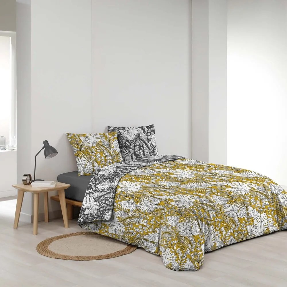 Biancheria da letto matrimoniale in microfibra gialla 240x220 cm Calaos - douceur d'intérieur