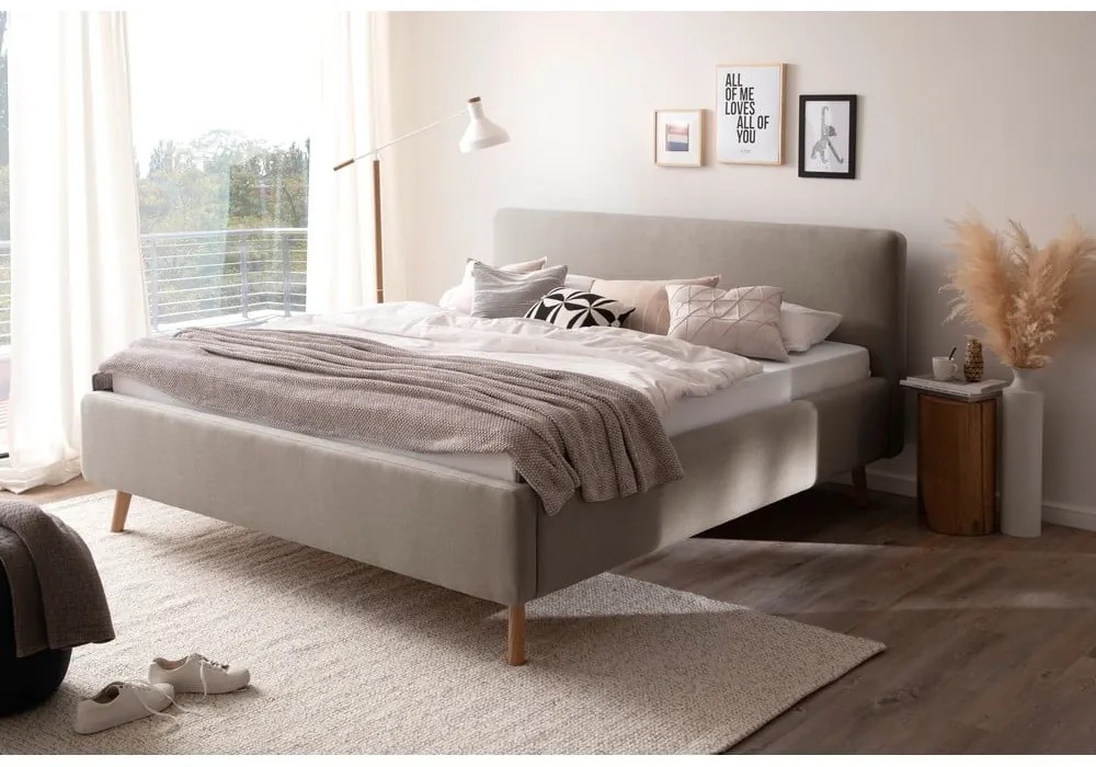 Letto matrimoniale imbottito grigio tortora con contenitore con rete inclusa 180x200 cm Mattis – Meise Möbel