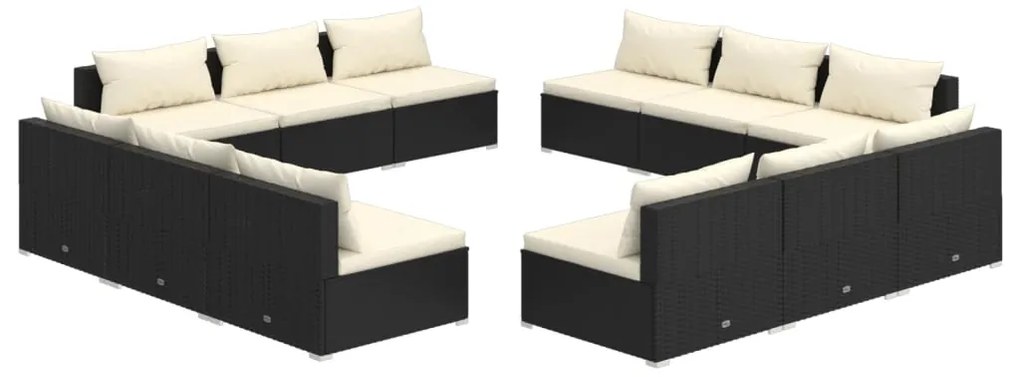 Set Divani da Giardino 12 pz con Cuscini in Polyrattan Nero