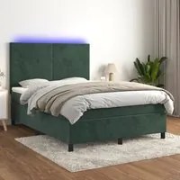 Letto a Molle con Materasso e LED Verde Scuro 140x190cm Velluto 3136002