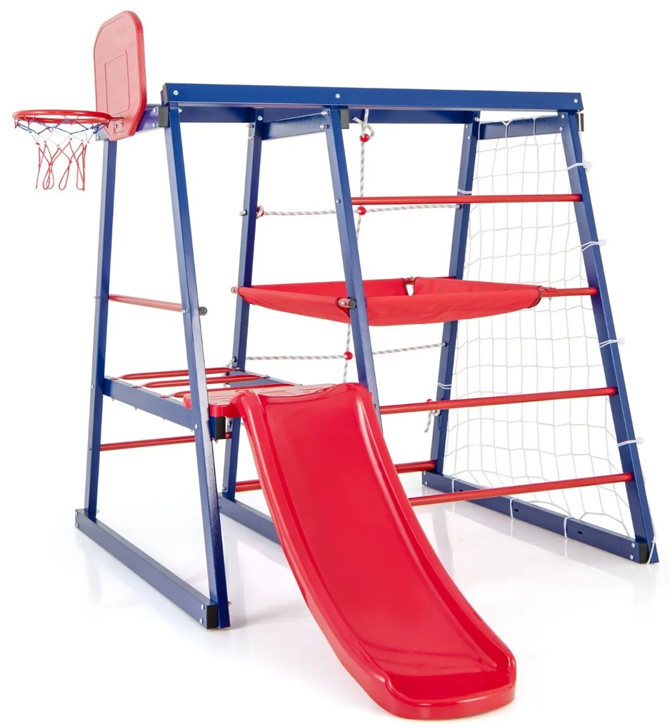 Costway 7-in-1 Parco giochi con scivolo e rete scala rampicante e scala di corda, Giochi arrampicata in legno per bambini