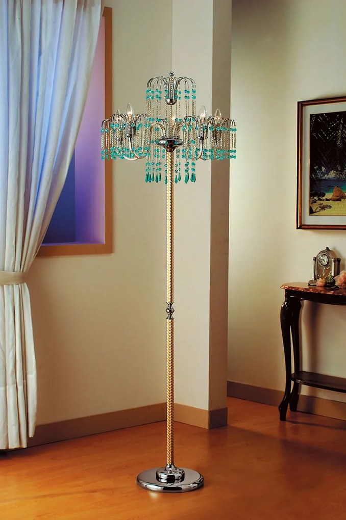 5-light floor lamp chrome and  crystal Antique Green- 406/P5- Royal Crystal - Arredoluce Cromo