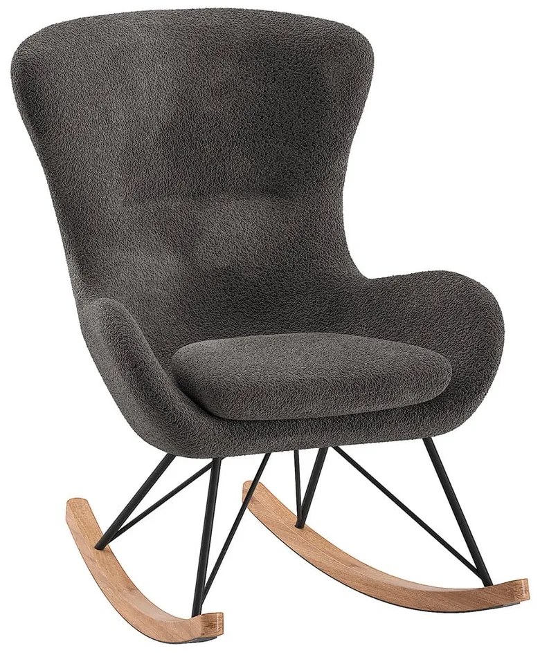Sedia a dondolo grigia in tessuto bouclé ROCKY - Vipack